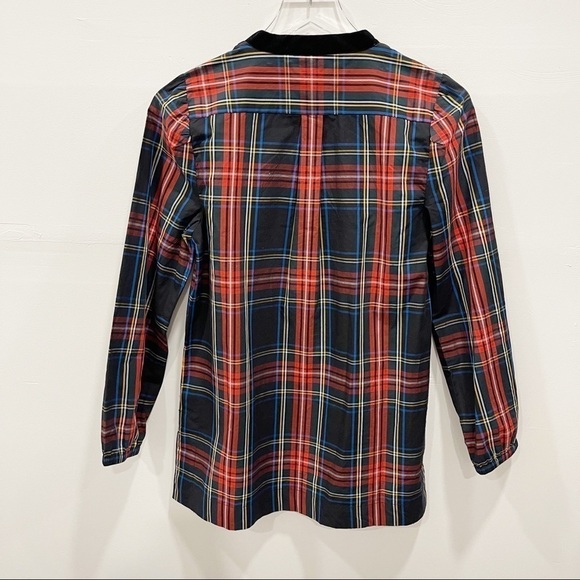 J. Crew Velvet-Trimmed V-Neck Tunic In Black Stewart Tartan Size XS Holiday - Picture 6 of 13